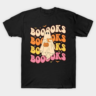 Booooks Groovy Cute Ghost Book Reading Halloween T-Shirt